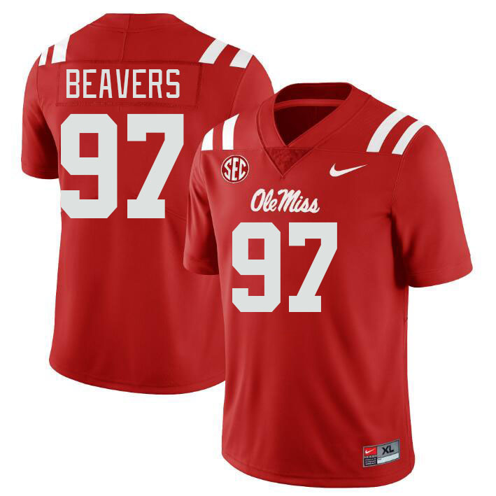 Men #97 Kamron Beavers Ole Miss Rebels College Football Jerseys Stitched-Red